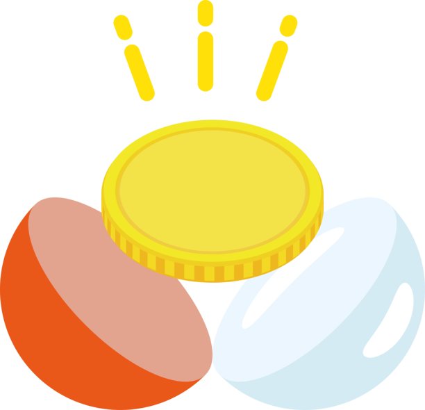 从扭蛋胶囊中冒出的奖励币，风格化的简约插图 / 插图素材（矢量插图）图片下载