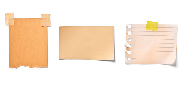 复古风格的撕裂标签纸片，带有彩色胶带，适用于商业办公室的标识。图片下载