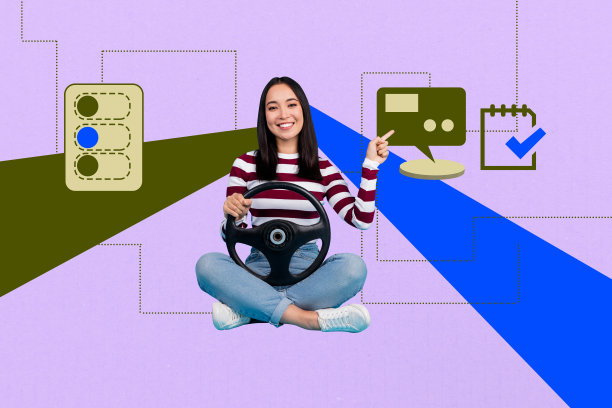 艺术图像：全3D流行照片拼贴，快乐的女孩和男孩佩戴虚拟现实眼镜，操控方向盘模拟器，键盘游戏成瘾图标。图片下载