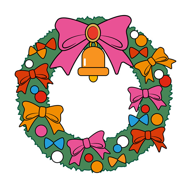 圣诞插图素材 - 可爱的圣诞花环与丝带图片下载