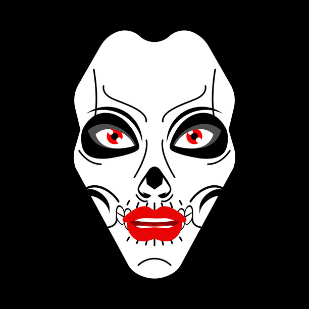 美丽的女性，脸上有骷髅妆和红唇，展现出黑暗的哥特风格。受万圣节启发的美丽肖像，结合了优雅与死亡的象征。图片下载