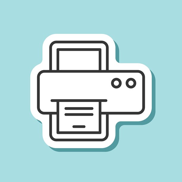 平面线条风格的打印机贴纸图标。孤立背景上的办公设备矢量插图。打印输出标志商业概念。图片下载