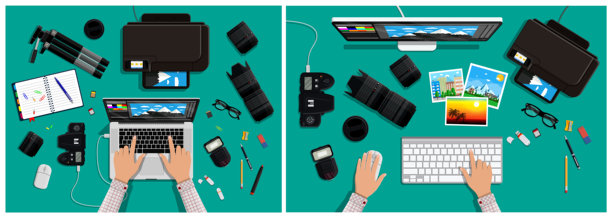 男子在笔记本电脑上编辑照片图片下载