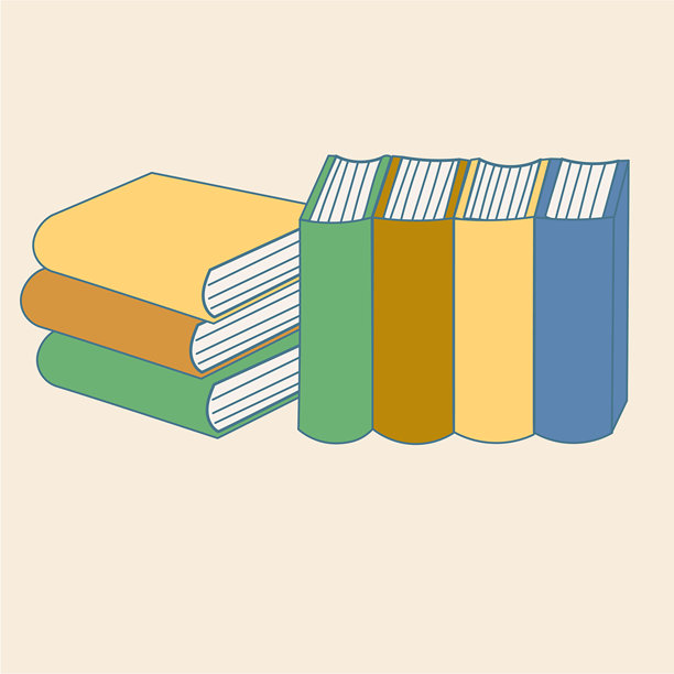 卡通书籍。回到学校的孩子插图。图书馆学习和教育主题。积极、充满活力、有趣的知识学习概念简单贴纸艺术。适合儿童的图片卡片设计。图片下载