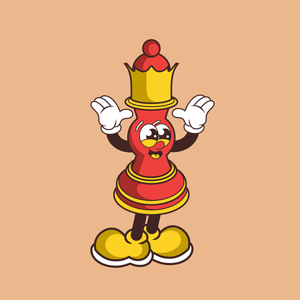 复古风格的快乐国际象棋女王角色设计图片下载