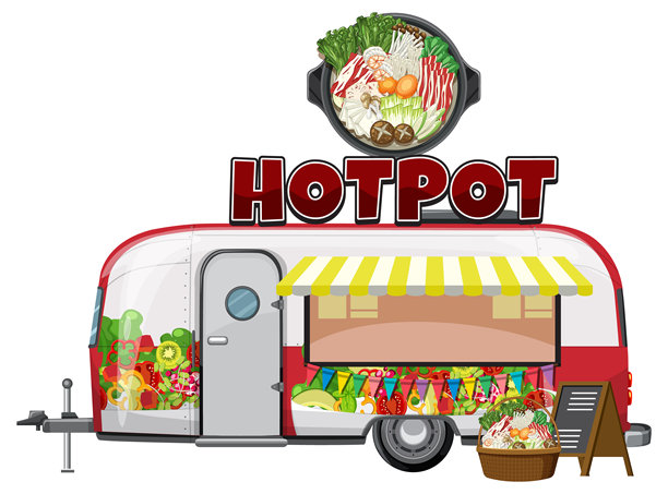 新鲜食材展示的火锅食品车图片下载