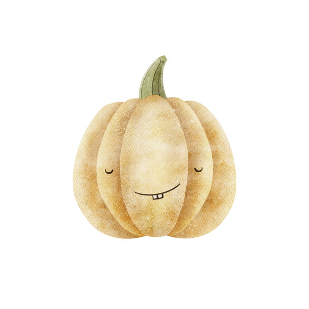 万圣节的水彩插图，带有眼睛和微笑的南瓜。手绘的角色图片，采用儿童风格，背景独立，适用于生日卡、邀请函、派对和幼儿园装饰设计。图片下载