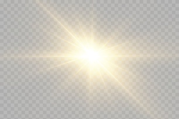 明亮星星在透明背景上的闪耀金色闪光效果。插图模仿阳光眩光、镜头光晕或光效。适合用于设计、照片拼贴和装饰项目。图片下载
