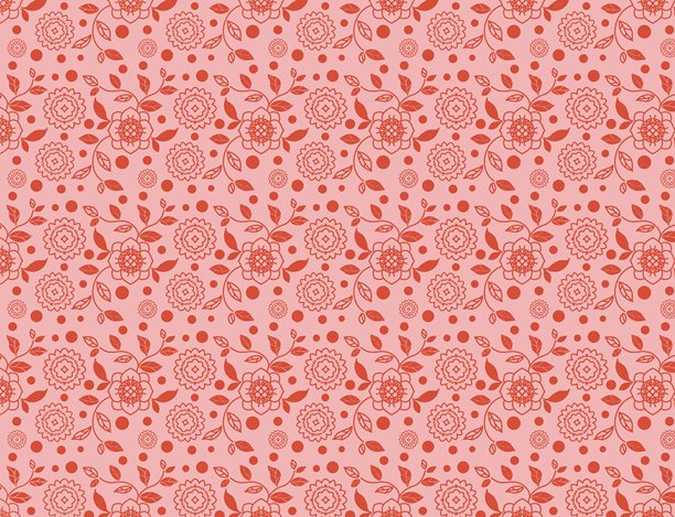 无缝花卉图案，包含手绘花朵、叶子和各种颜色的点。非常适合用于纺织品、壁纸、包装和装饰设计项目。图片下载