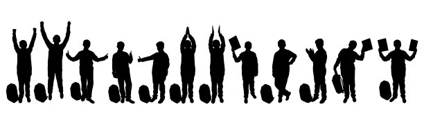 背着书包并手持书本的学生剪影，正在鼓掌。快乐的小男孩。开学季。系列。矢量插图图片下载