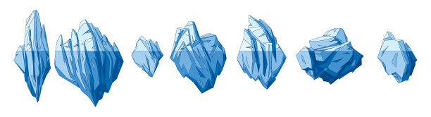 漂浮的冰山集合。冰冻的海水块。覆盖着雪的冰山。融化的冰峰。南极和北极。南极的雪景。图片下载