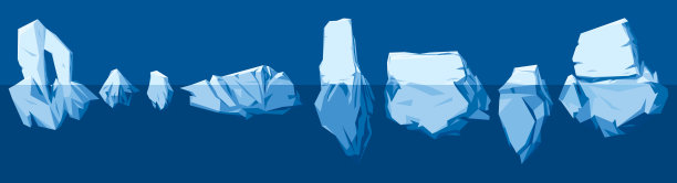 各种漂浮的冰山。冰冻的海水块。覆盖着雪的冰山。融化的冰峰。南极和北极。南极的雪景。图片下载