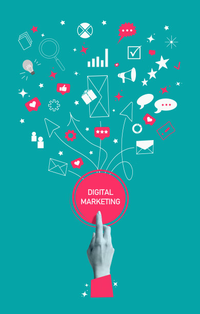 数字营销策略图标集。品牌建设、网站开发、广告、社交媒体营销、内容管理。社交媒体营销发展的概念。图片下载