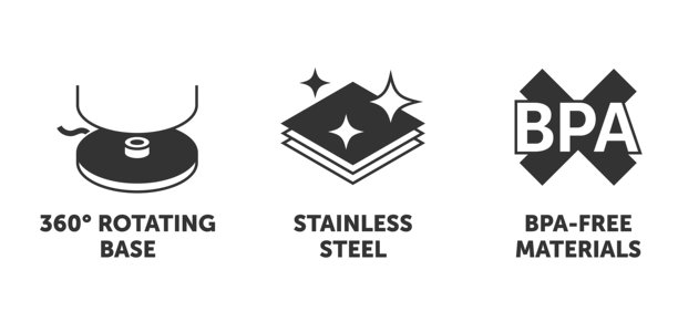 电热水壶图标 - 无 BPA 材料，旋转底座，不锈钢，单色风格图片下载