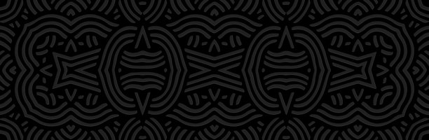 横幅，封面设计，壁画。黑色背景上的几何民族原创3D图案，浮雕效果。手工风格。装饰品，阿拉伯花纹，东方的曼陀罗，亚洲，印度，墨西哥，阿兹特克。图片下载