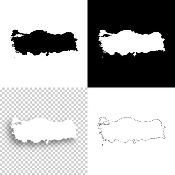 土耳其地图设计-空白，白色和黑色背景图片下载