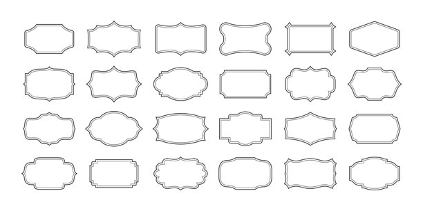 复古线条框架。复古轮廓华丽标签、包装、婚礼邀请、品牌和证书、菜单及照片装饰的边框。简单的矩形艺术装饰边框矢量集。图片下载