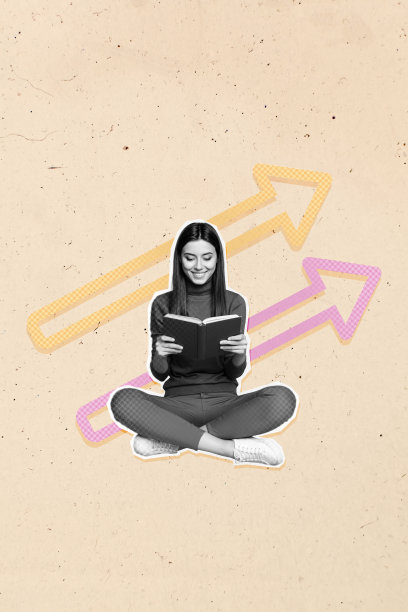 时尚艺术创意垂直照片拼贴，快乐的女商人收到箭头升职，职业概念，目标成就机会图片下载