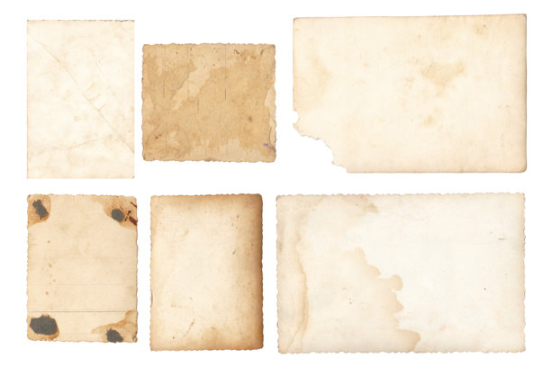 老照片框的纹理，带有明显的污渍，泛黄的细节。古董卡片纹理。复古棕色照片框，孤立在白色背景上。图片下载