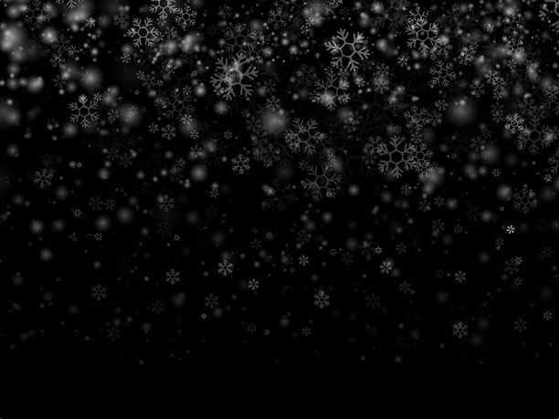 白色雪花。用于叠加效果的孤立效果。夜间降雪。雪花。在黑色背景上飘落的雪。冬季场景，伴有大雪，逼真的雪花，降雪。适用于圣诞设计和数字艺术作品的叠加库存照片。图片下载