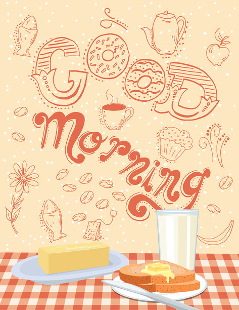 早餐食品背后的手绘字体图片下载