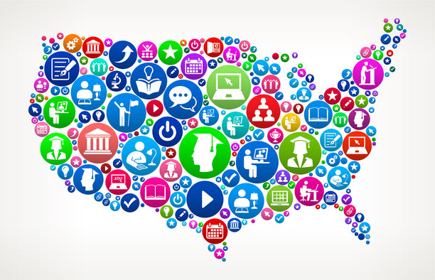 美国地图学院和高等学习矢量图标模式图片下载