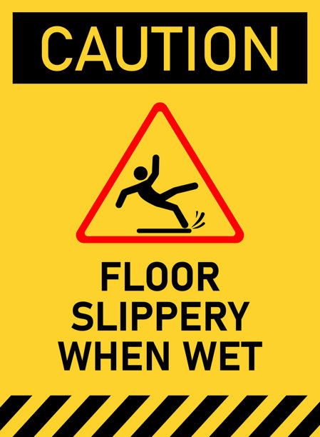 湿滑地面警告标志。黄色湿滑地面注意标志图片下载