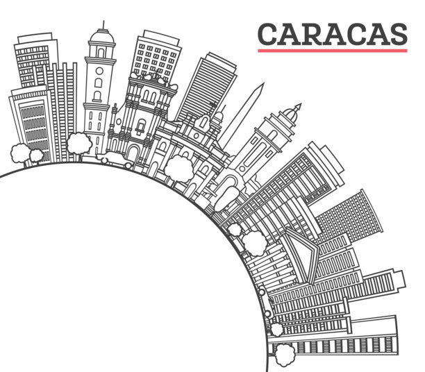 卡拉卡斯，委内瑞拉城市天际线，现代与历史建筑轮廓，独立于白色背景。卡拉卡斯城市景观，包含地标和留白空间。图片下载