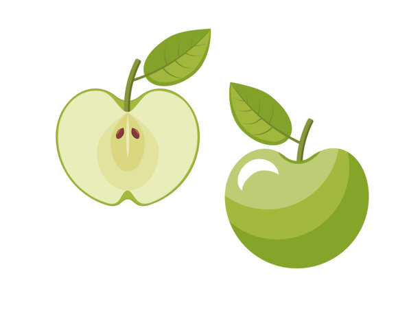 新鲜的绿色苹果，切开的绿色苹果。图片下载