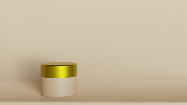 化妆品瓶和罐的模型。洗发水或身体油的瓶子和精华液并排放置，正面展示。图片下载