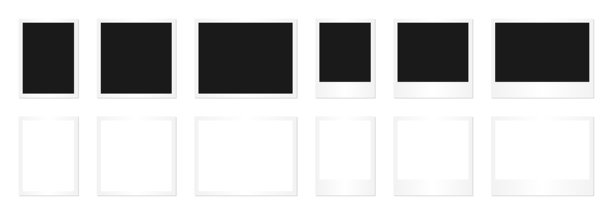 各种方向的黑色占位波拉罗伊德照片框集合，带有白色边框，设计用于剪贴簿模型、复古拼贴布局、摄影记忆档案或怀旧装饰。图片下载