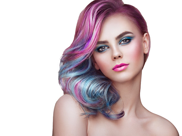 时尚美丽的模特女孩，拥有五彩缤纷的染发图片下载
