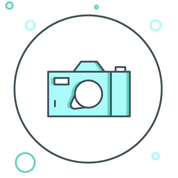 线条相机图标，背景为白色。照片相机图标。彩色轮廓概念。矢量图。图片下载