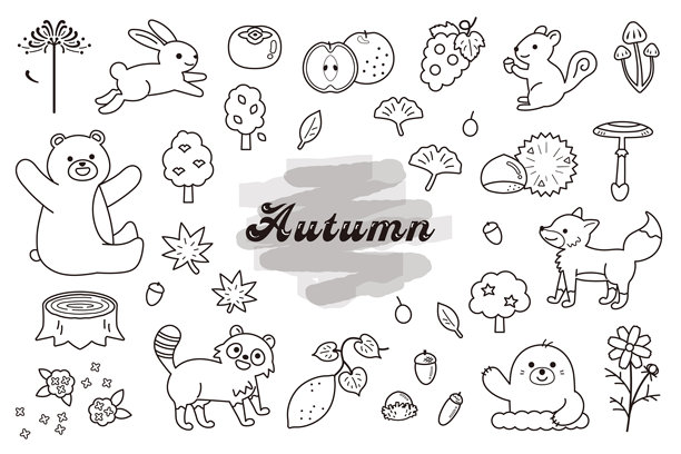 可爱的秋季插图素材集（单色）图片下载