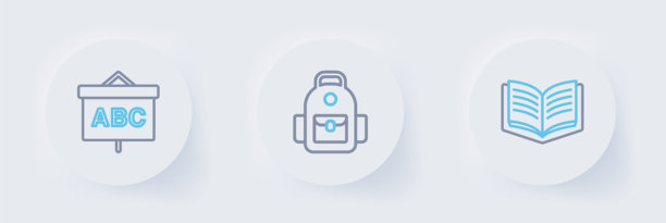 打开的书本、书包和黑板图标。矢量图。图片下载