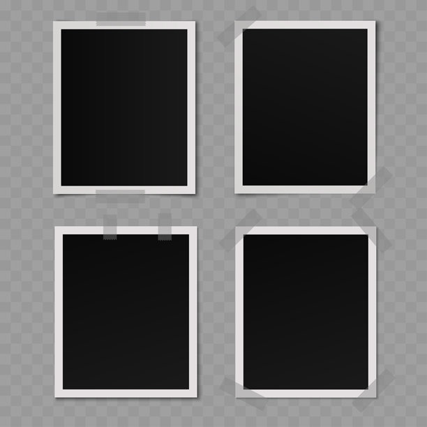 逼真的空白即时照片框架带胶带的模型。矢量图图片下载