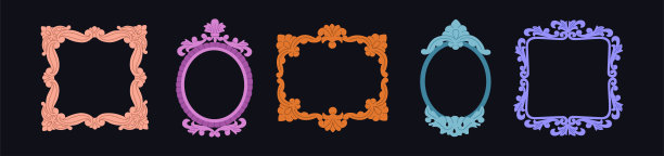 一套维多利亚风格的复古空框。用于绘画、照片、镜子的装饰性复古边框。图片下载