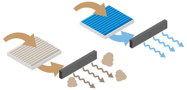 等距汽车空调滤清器图像，显示空气从空调通风口吹出图片下载