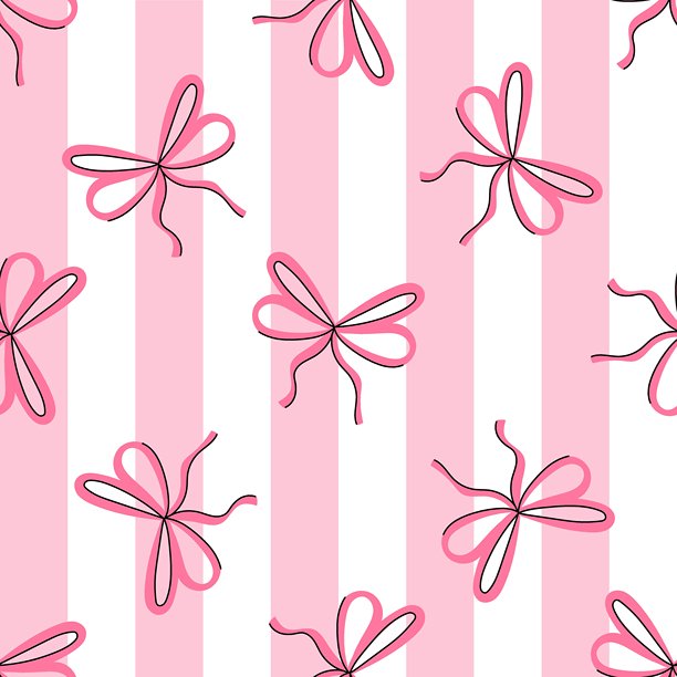 粉色条纹背景上的无缝图案，带有女孩风格的蝴蝶结。粉色蝴蝶结印花。带有复古风格的俏皮丝带的矢量背景。图片下载