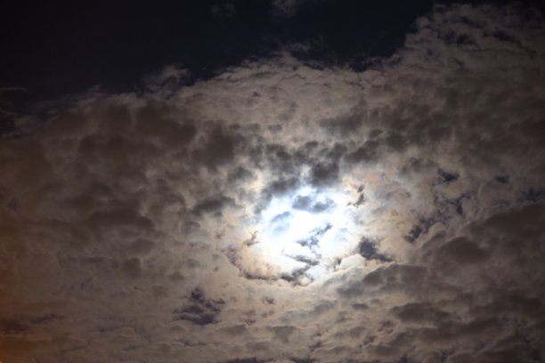 一张满月隐藏在午夜天空云层中的照片。图片下载