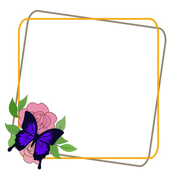 粉色玫瑰花边框与蝴蝶的花卉角落装饰图片下载