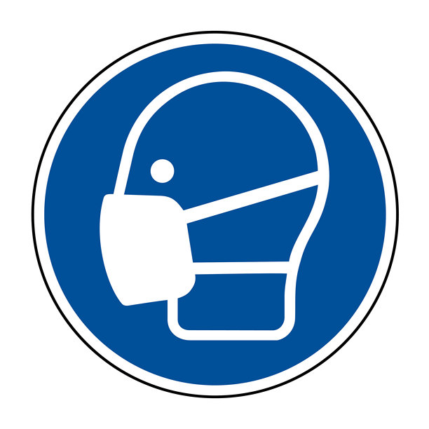 佩戴口罩标志 强制呼吸保护图标 蓝色圆形安全符号 高质量矢量库存图片图片下载