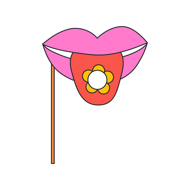 复古粉色嘴唇吐舌头。派对纸质道具。拍照用面具。时尚复古嬉皮风格。白色背景上的矢量插图。图片下载