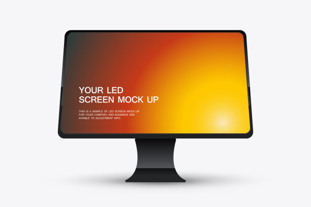 渐变显示的LED屏幕电视模型，从红色过渡到黄色。科技简约设计的LED显示器，干净的黑色边框和支架 矢量图图片下载