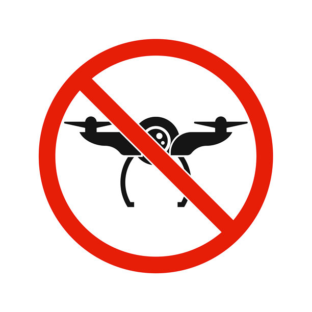 照片和视频无人机图标。带有运动相机的无人机。禁止标志。无人机标志，符号。矢量图。图片下载