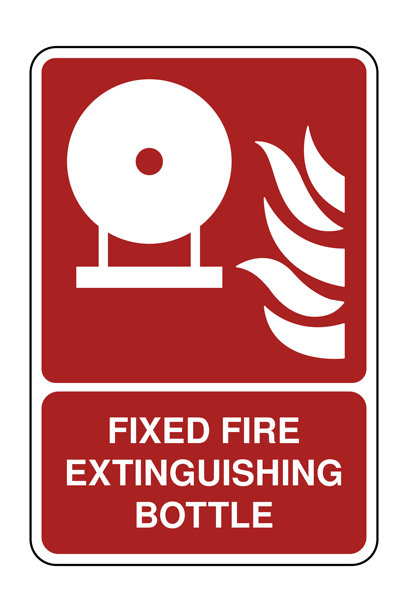 红色安全标志上的固定灭火器符号及说明，静态紧急灭火图标带警报指示器，高质量矢量库存图片图片下载
