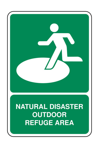 自然灾害户外避难区标志，绿色安全标志，带说明，地震应急集合区图标，高质量矢量库存图片图片下载