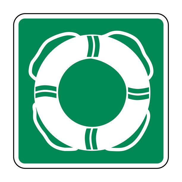 绿色安全标志上的水上救生设备符号，海洋和水域救援区的紧急浮力图标，高质量矢量库存图片图片下载