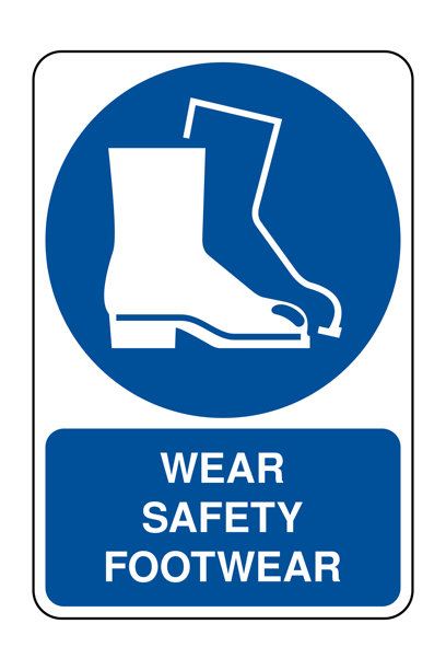 佩戴安全鞋标志及说明 蓝色强制安全圆圈中的保护靴符号 高质量矢量库存图片图片下载