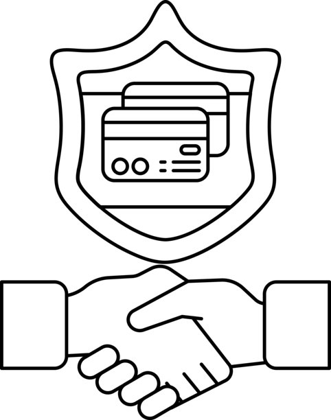 一张黑白图片，展示两只手握手，中间夹着一张信用卡。图片下载